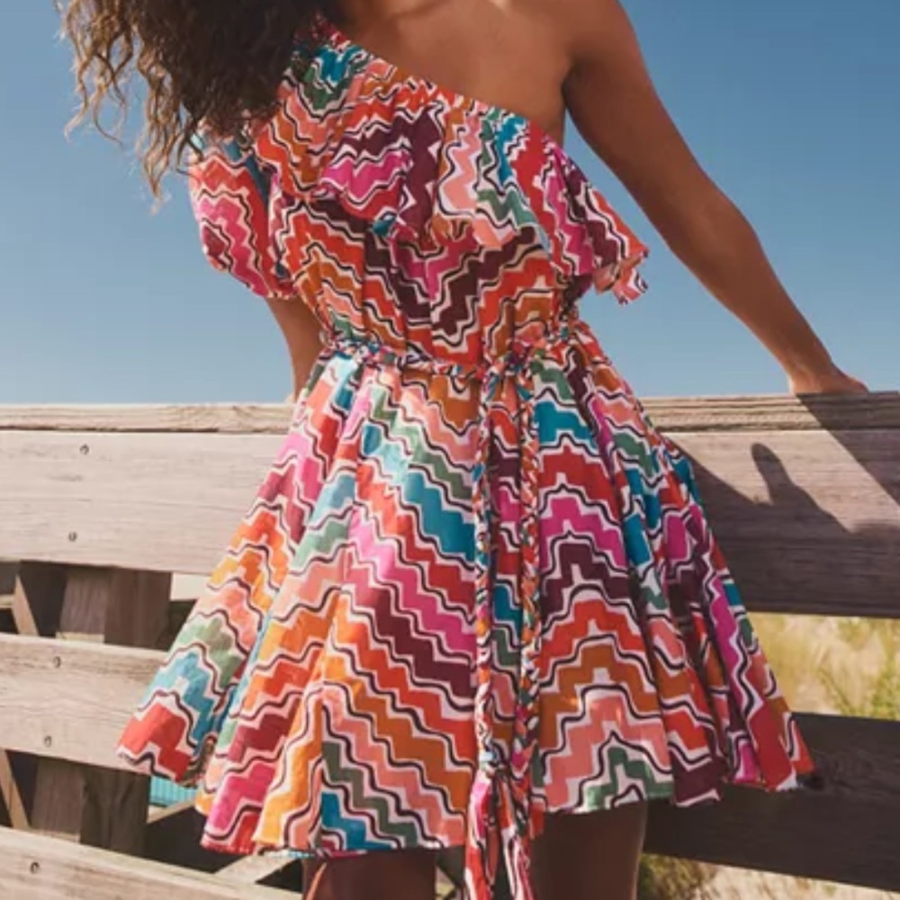 RHODE Multicolor Ozzie One Shoulder Dress - No Belt